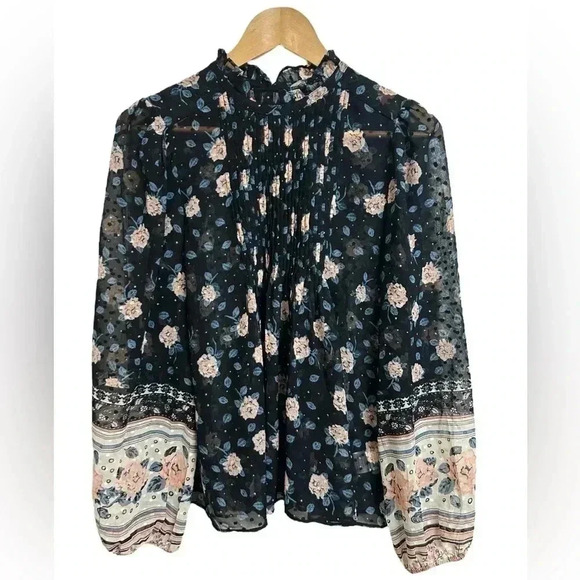 Maison d’ Amelie Semi Sheer Boho Floral Blouse Size L - Picture 7 of 7